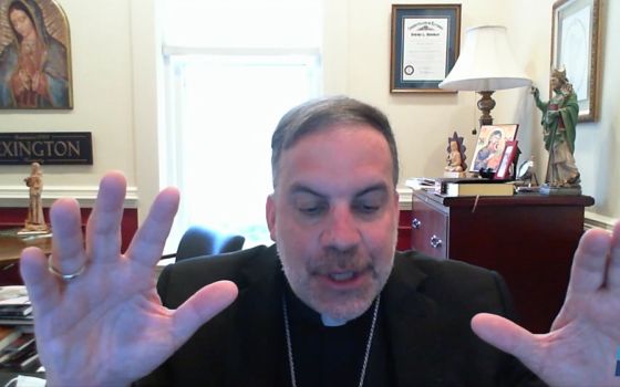 Bishop John Stowe of Lexington, Kentucky, one of the most vocal U.S. Catholic prelates in support of the LGBTQ community, offered a blessing during the virtual Catholic Pride Blessing on June 1. (NCR screenshot)