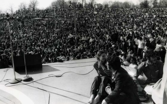 A view from the stage for Earth Day April 22, 1970, in Fairmount Park in Philadelphia. An estimated 20,000 to 40,000 people attended the event, part of the city's Earth Week. (1970 Earth Week Committee of Philadelphia)