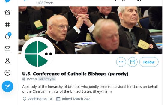 The “U.S. Conference of Catholic Bishops (parody)” account on Twitter (NCR screenshot)