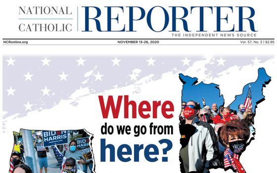 NCR art director Toni-Ann Ortiz won first place for her graphic design for the post-election series "Where do we go from here?" in National Catholic Reporter's Nov. 13-26, 2020, print issue. (NCR graphic)
