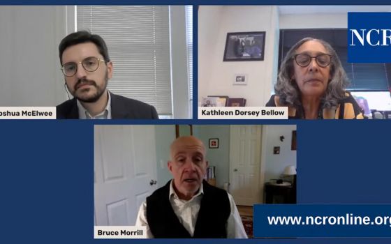 NCR news editor Joshua McElwee; Kathleen Dorsey Bello, director of the Institute for Black Catholic Studies at Xavier University of Louisiana; and Jesuit Fr. Bruce Morrill, Edward A. Malloy Chair of Roman Catholic Studies at Vanderbilt University (NCR)