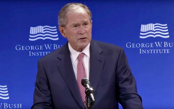 Former President George W. Bush addresses the Bush Institute forum "Spirit of Liberty: At Home, in the World" in New York City Oct. 19. (YouTube/The Bush Center)