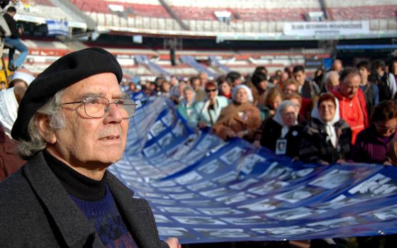Adolfo Pérez Esquivel, a human rights activist and artist who won the Nobel Peace Prize in 1980, stands with Mothers of the Plaza de Mayo in Argentina in an undated photo. (Dreamstime/Elultimodeseo)