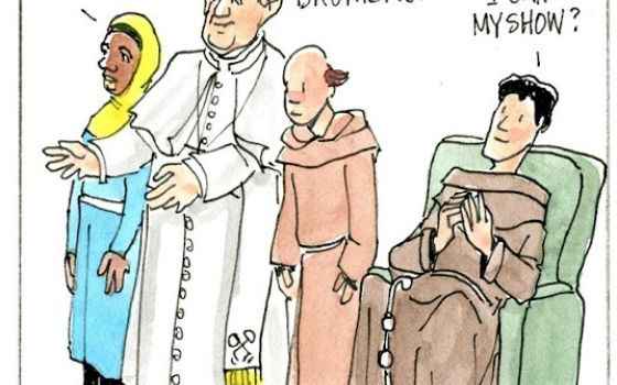 Francis, the comic strip: Francis finds a new gig for Brother Fabio.