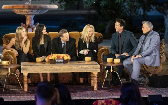 From left: Jennifer Aniston, Courteney Cox, Matthew Perry, Lisa Kudrow, David Schwimmer and Matt LeBlanc appear in "Friends: The Reunion." (Courtesy of HBO Max)