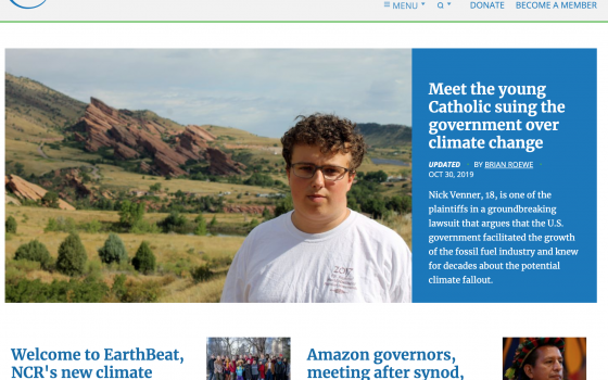Screenshot of the EarthBeat homepage