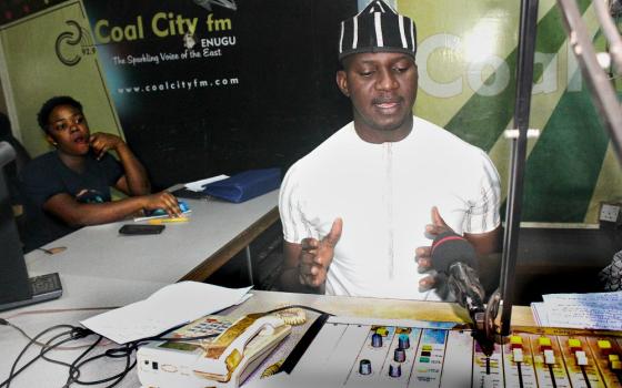 In a studio in Radio Nigeria’s broadcasting house in Enugu, South East Nigeria, Ekene Odigwe records his weekly radio show, "Climate Time." (Patrick Egwu)