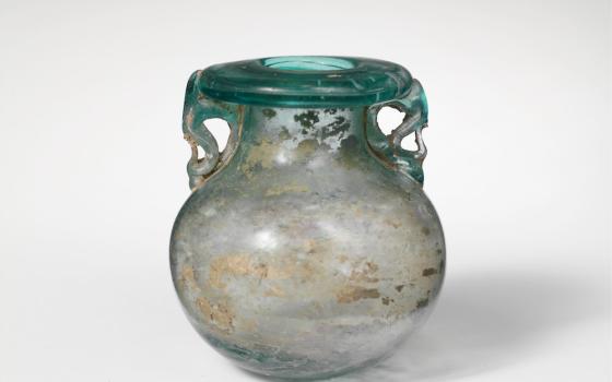 Glass aryballos (oil bottle) from 1st to 3rd century A.D. Rome (Metropolitan Museum of Art)