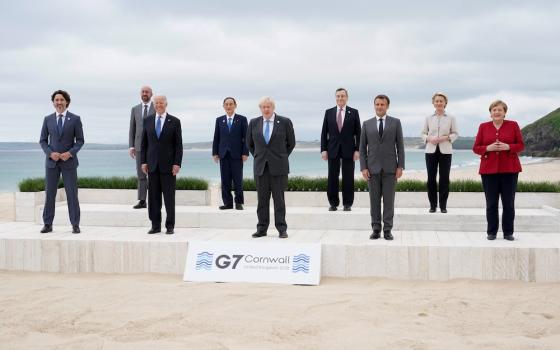 Group of Seven leaders pose for a photo at the G-7 summit June 11 in Carbis Bay, England. (CNS photo/Patrick Semansky, Pool via Reuters)