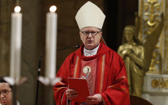 Bishop Michael Barber of Oakland, California, gives the homily at the Basilica of St. Paul Outside the Walls in Rome Jan. 31, 2020. (CNS/Paul Haring)
