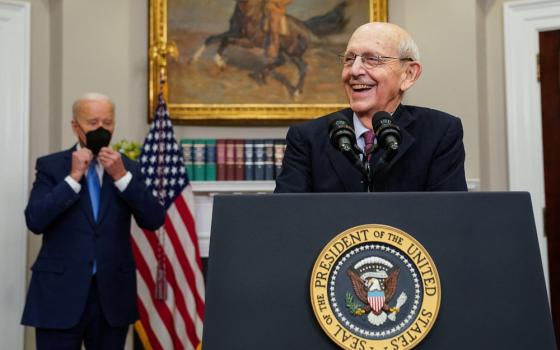 U.S. Supreme Court Justice Stephen Breyer announces at the White House in Washington Jan. 27 that he will retire at the end of the court's current term. (CNS/Reuters/Kevin Lamarque)