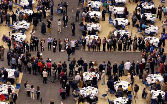 United Methodist delegates who advocated for LGBTQ inclusiveness gather to protest the adoption of the Traditional Plan on Feb. 26 during the special session of the General Conference in St. Louis. (RNS/Kit Doyle)