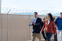 U.S. Rep. Joaquin Castro, D-Texas, and Rep. Xochitl Torres Small, D-New Mexico, exit after touring a Border Patrol substation in Alamogordo, New Mexico, on Jan. 7, 2019. (CNS/Reuters/Julio-Cesar Chavez)
