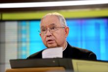 Los Angeles Archbishop José Gomez of Los Angeles, president of the U.S. Conference of Catholic Bishops, speaks during the opening of bishops' three-day virtual spring meeting June 16. (CNS/Bob Roller)