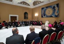 Pope Francis leads a meeting with the presidents and coordinators of the regional assemblies of the Synod of Bishops at the Vatican Nov. 28. Archbishop Timothy Broglio, president of the U.S. Conference of Catholic Bishops, attended the meeting. (CNS/Vatican Media)