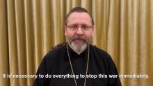 Archbishop Sviatoslav Shevchuk of Kyiv-Halych, head of the Ukrainian Catholic Church, speaks from Kyiv, Ukraine, in this still image from a video message released March 4, 2022. (CNS/Ukrainian Catholic Church)