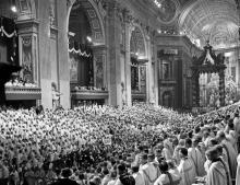 Pope John XXIII leads the opening session of the Second Vatican Council in St. Peter's Basilica Oct. 11, 1962. (CNS/L'Osservatore Romano)