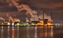 Night view of the Georgia Pacific plant on the Fox River in Green Bay, Wisconsin