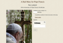 A new website was launched Feb. 13 where visitors can commit to signing up to offer their prayers on Pope Francis' behalf on March 13, the day of the 10th anniversary of his election as pontiff. (NCR screenshot/Decimus-annus.org)