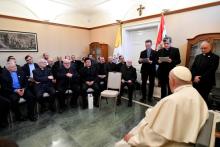 Pope Francis meets with Jesuits in Hungary at the apostolic nunciature in Budapest April 29, 2023. On his foreign trips, the pope usually responds to questions from local Jesuits, and a transcript of the encounter is published several weeks later in the Jesuit journal La Civiltà Cattolica. (CNS photo/Vatican Media)
