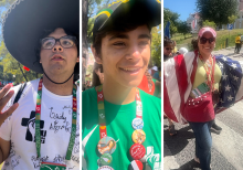 NCR spoke to attendees at World Youth Day in Lisbon, Portugal, including (left to right) Rafael Zorita, Joao Paulo Rodrigues and Natalie Lucey. (NCR photos/Brian Fraga)