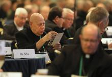 Bishops pray during a Nov. 14 session of the fall general assembly of the U.S. Conference of Catholic Bishops in Baltimore. (OSV News/Bob Roller)