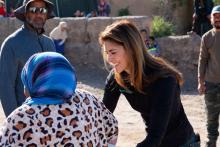 Kerri Murray, president of ShelterBox USA, interacts with townspeople in the Atlas Mountains in Morocco in November. 