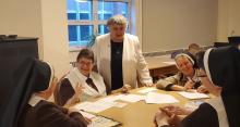 Dominican Sr. Patricia Wormann (in white jacket), delegate for religious for the Archdiocese of Newark, New Jersey facilitates a synod listening session with the Felician Sisters of Lodi, New Jersey. (Courtesy of Donna Ciangio)