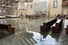 The sanctuary of St. Albert the Great Church in Austin, Texas, is seen Feb. 16, 2021. An overhead sprinkler burst during the historic winter storm that hit the state and dumped 10,000 gallons of water into the sanctuary. (CNS/Catholic Spirit/Fr. Charlie G