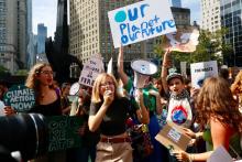 Young people gather for a climate change rally in New York City in September 2019. (CNS photo/Gregory A. Shemitz)
