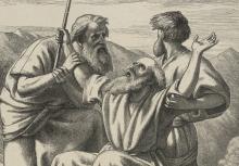 "Moses' Hands Held Up," detail of a 19th-century wood engraving by Frederick Richard Pickersgill (Wikimedia Commons/Metropolitan Museum of Art)