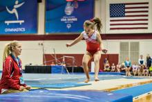 Frannie Ronan of Kirkland, Washington, competes in a gymnastics event July 4 during the Special Olympics USA Games in Seattle. (Special Olympics USA Games/Anne Todd Photography)