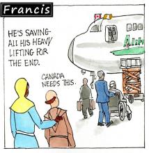 Francis, the comic strip: Francis is saving all his heavy lifting for the end.