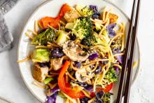 A mixture of spaghetti noodles, tofu and vegetables, the dish is flavorful and packed with veggies. (At Elizabeth's Table/Elizabeth Varga)