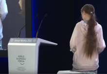 Greta Thunberg takes the stage at the World Economic Forum meeting in Davos, Switzerland (screengrab from WEF upload to YouTube)