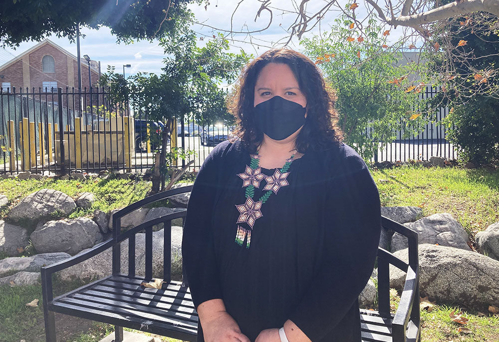 Ana Grande, niece of the Rev. Rutilio Grande, outside the Bresee Foundation, where she serves as the nonprofit’s associate executive director (RNS photo/Alejandra Molina)