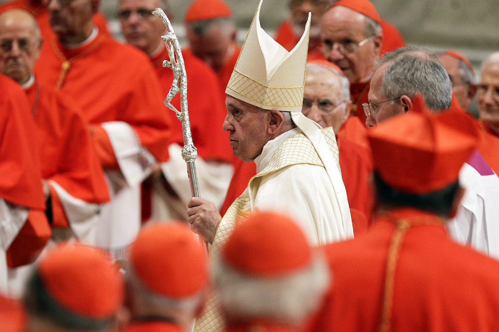 Pope Francis leaves after presiding over a consistory inside St. Peter's Basilica, at the Vatican, Oct. 5, 2019. (AP/Andrew Medichini)