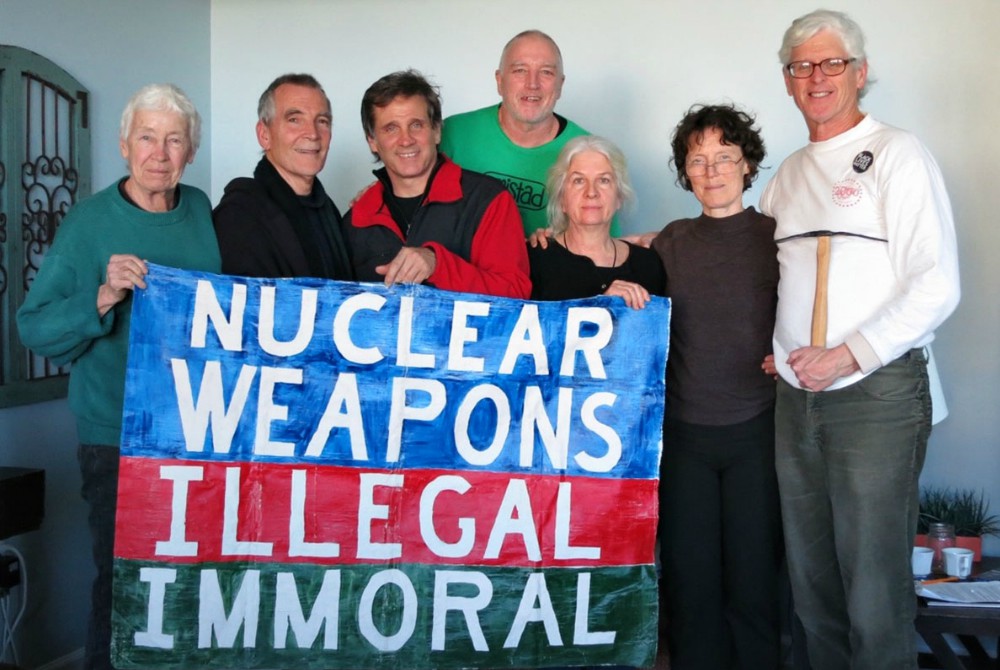 The Kings Bay Plowshares 7, From left: Elizabeth McAlister, Stephen Kelly, Carmen Trotta, Mark Colville, Martha Hennessy, Clare Grady and Patrick O’Neill (RNS/Courtesy of the Kings Bay Plowshares 7)