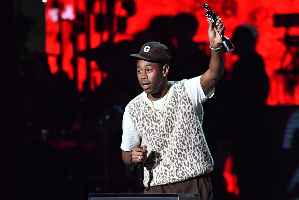 Tyler, the Creator receives the International Male Solo Artist award at the Brit Awards Feb. 18, 2020, at the O2 Arena in London. (Newscom/PA Wire via ZUMA Press/Matt Crossick)